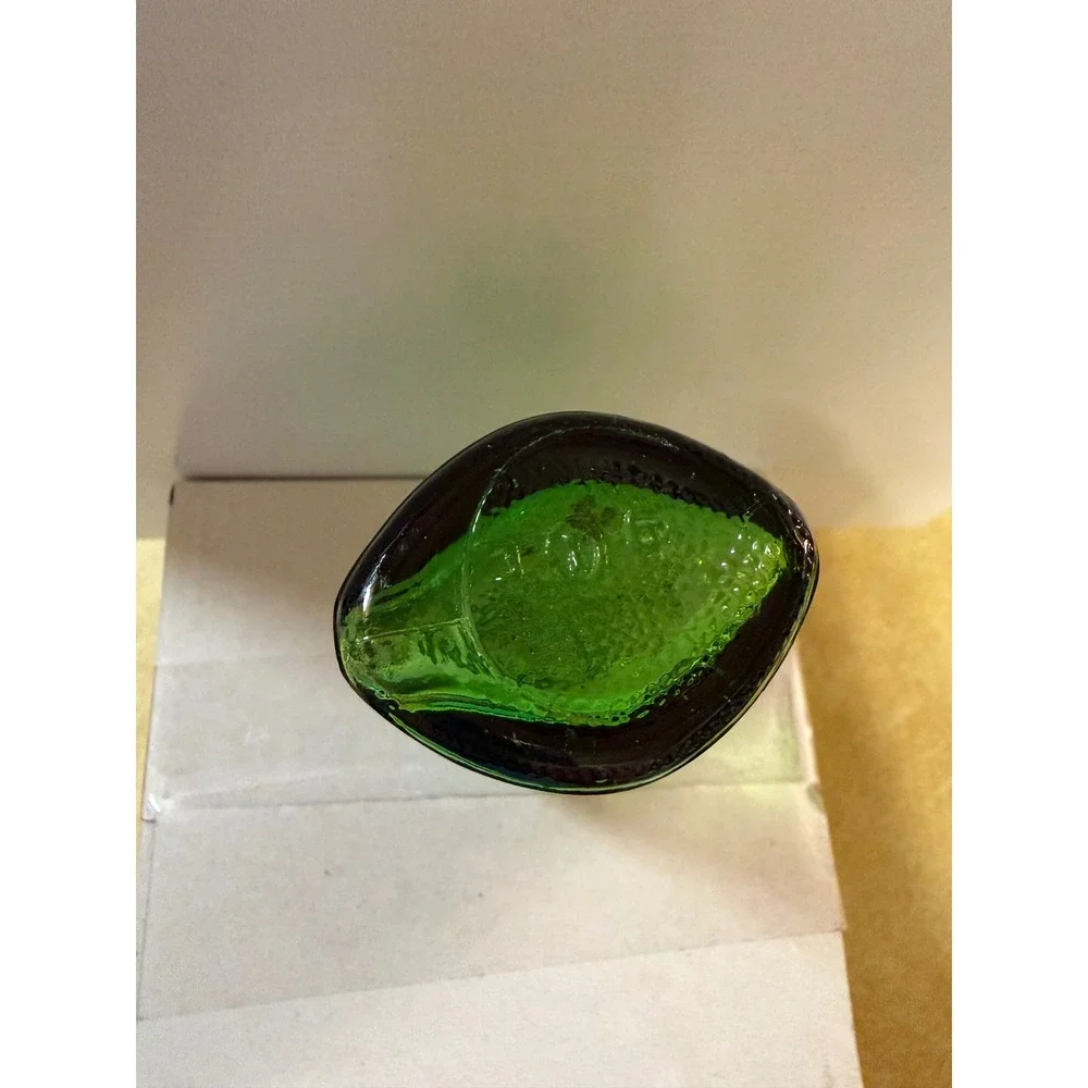 Vintage Emerald Green Glass Bottle Small Triangular Apothecary Bud Vase 3 inch